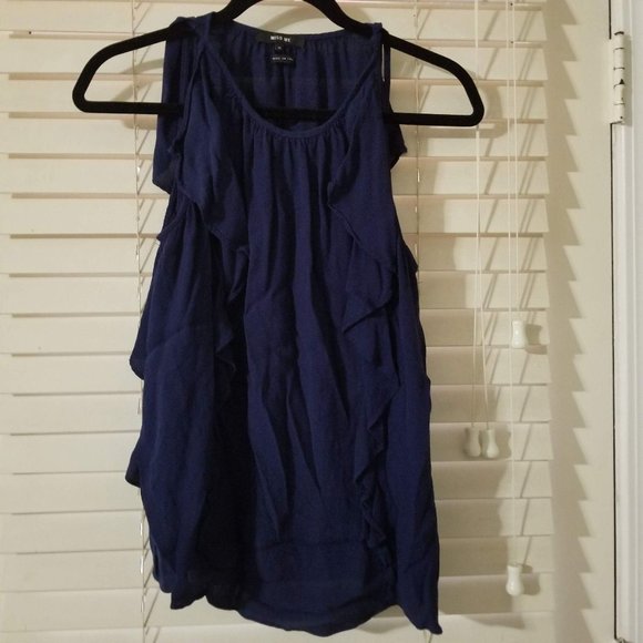 Miss Me Tops - Miss Me / M / Navy Blue Ruffle Tank Top